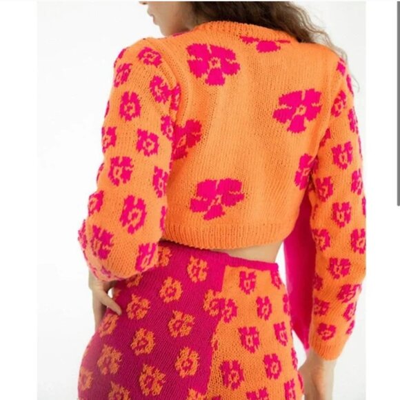 NWT Tach Vera Floral Knit Cardigan Button Front Size Small Orange Pink Y2K - Picture 2 of 16